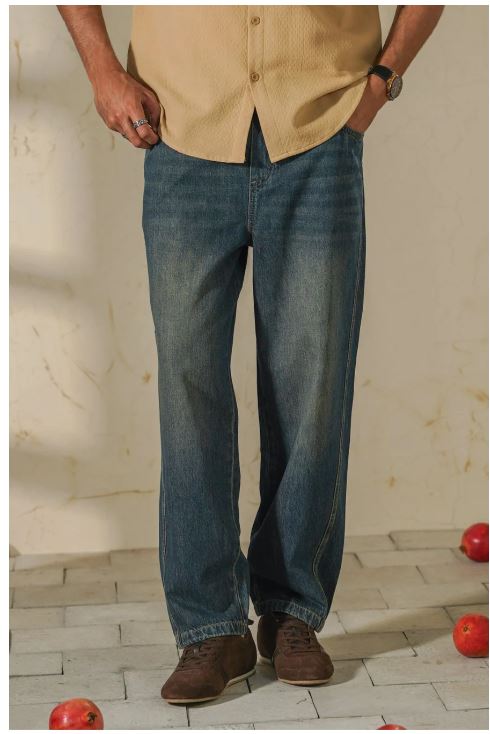 Light Wash Straight-Fit Denim Jeans