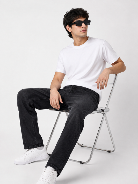 Light Wash Straight-Fit Denim Jeans