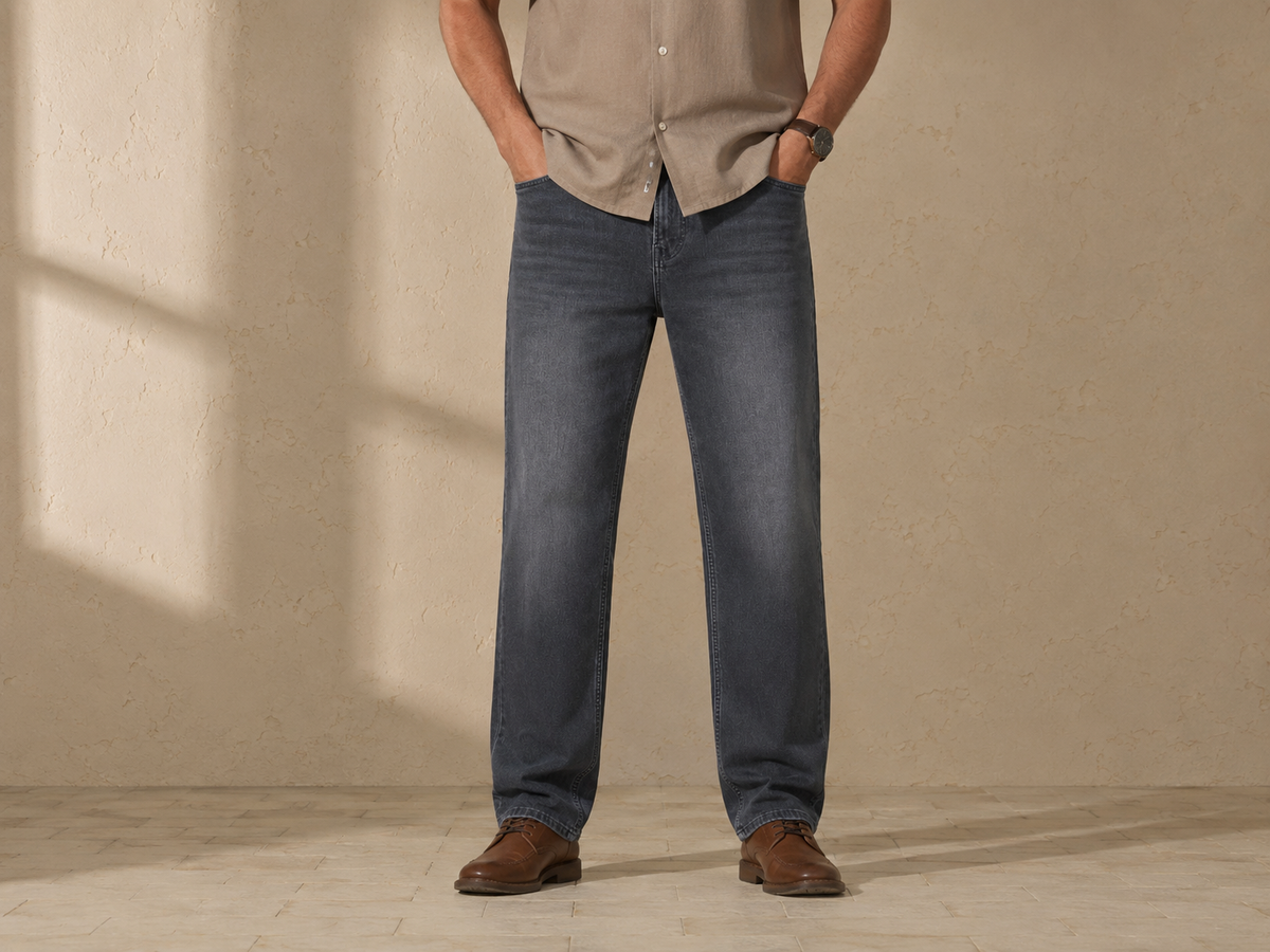 Light Wash Straight-Fit Denim Jeans