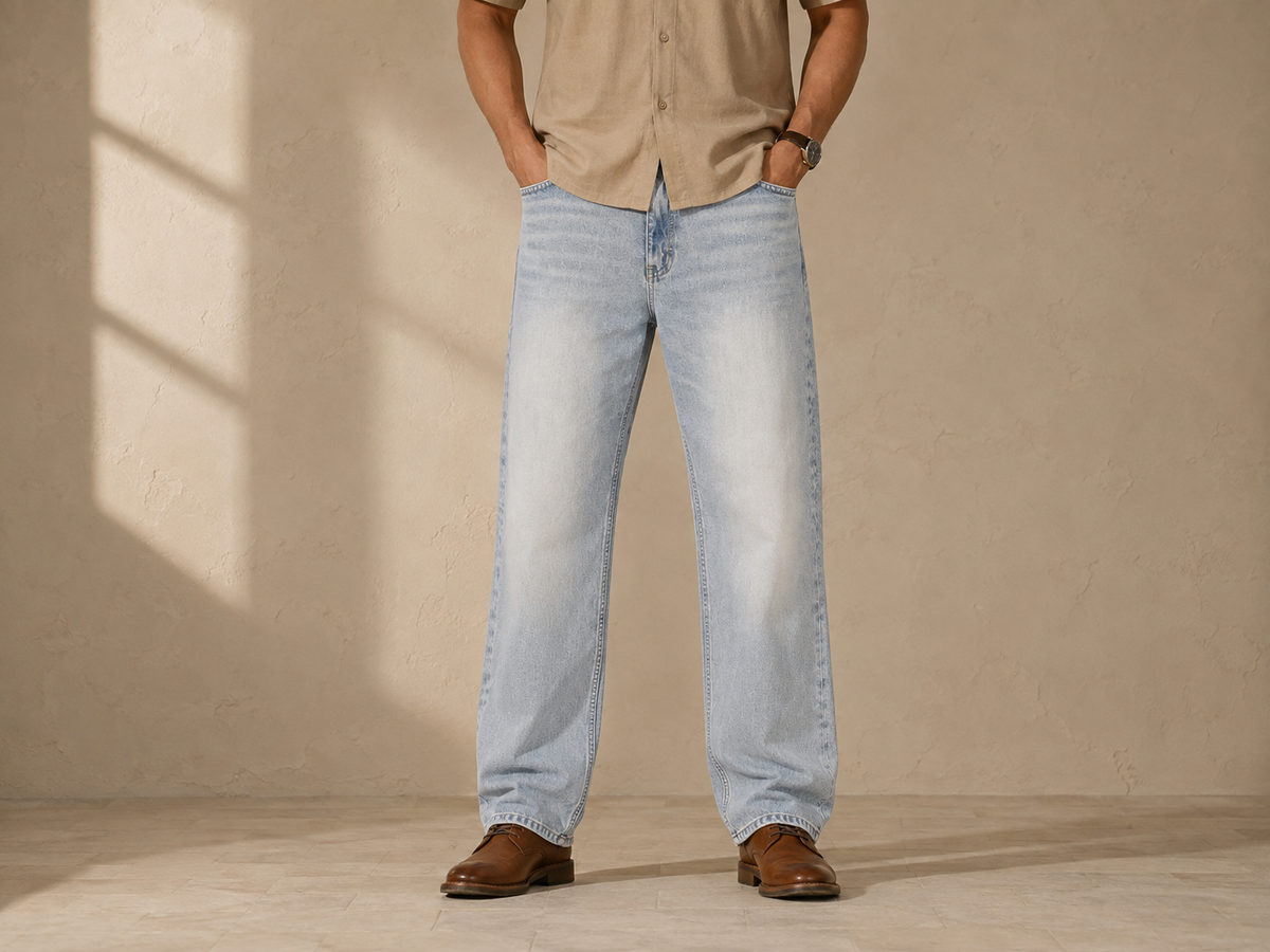 Light Wash Straight-Fit Denim Jeans