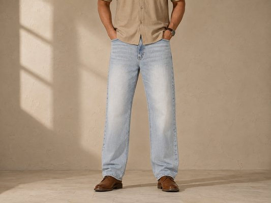 Light Wash Straight-Fit Denim Jeans